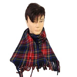 Polo Ralph Lauren Lambs Wool Blend Scarf Plaid Shawl Red Blue Green Scotland